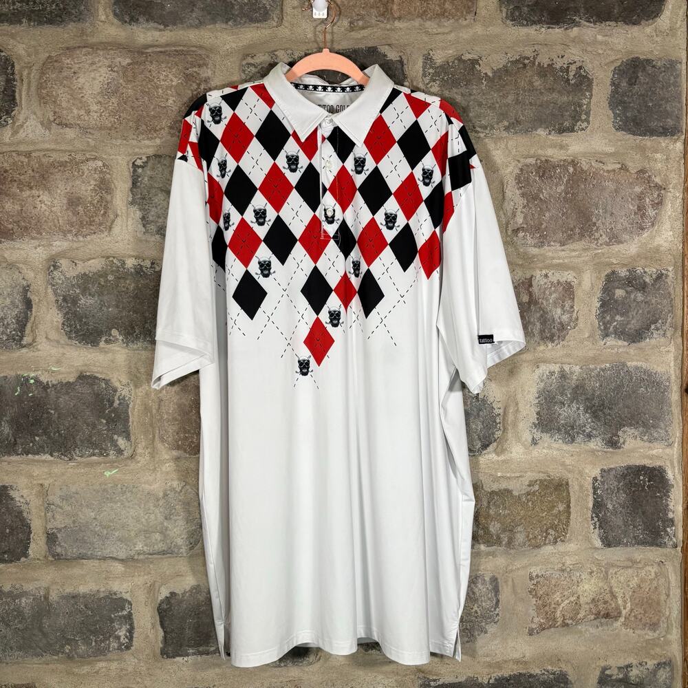 Tattoo Golf Monster Cool-Stretch Golf Shirt Men's 4XL‎ Argyle Skulls Lightweight
